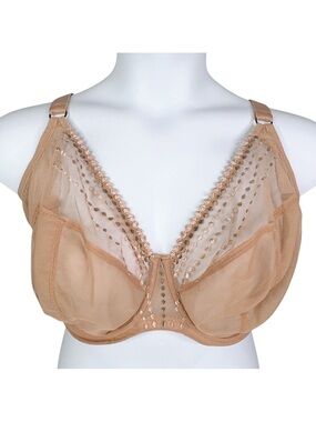 Elomi Matilda Plunge Bra sz 34JJ (UK) / 34N (US) * Tan Dot Trim Sheer